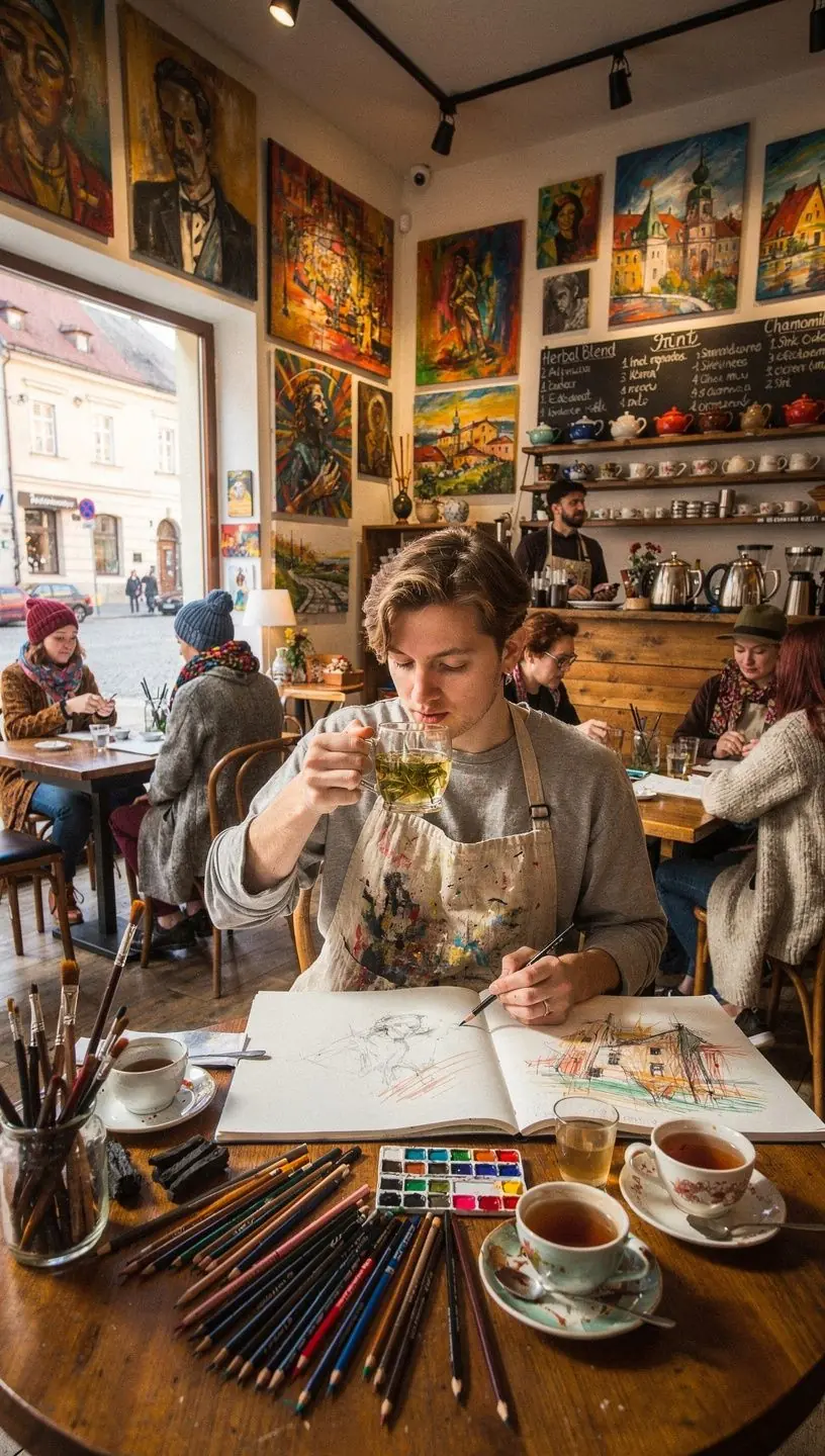 Pohár s bylinkovým čajom obklopený aromatickými sušenými kvetmi